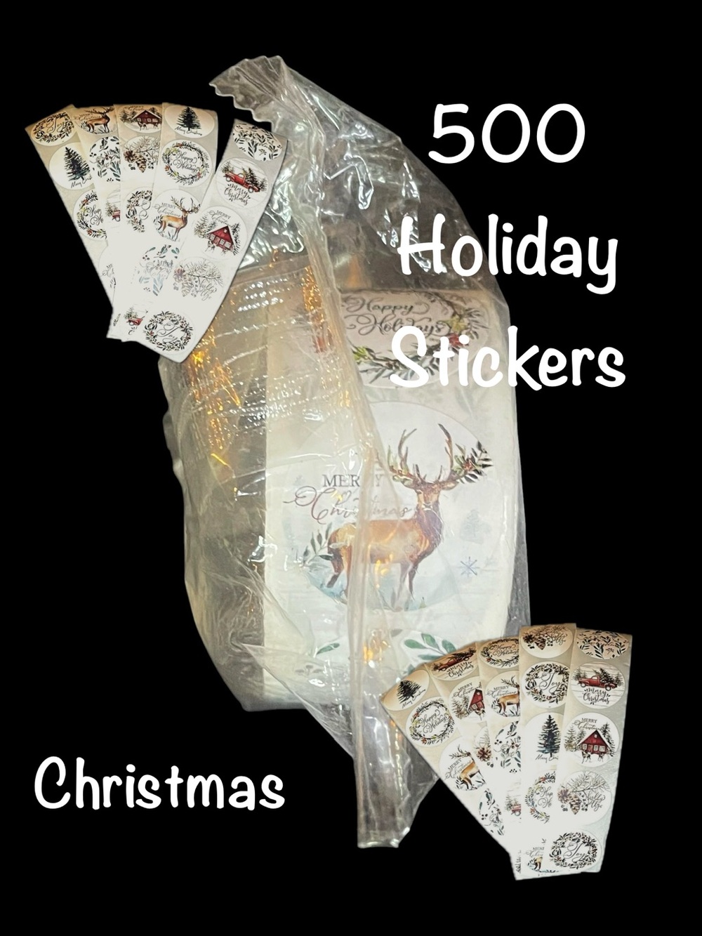 500 Holiday Christmas Stickers 1" Eight Designs New In Sealed Packaging NEW NIP